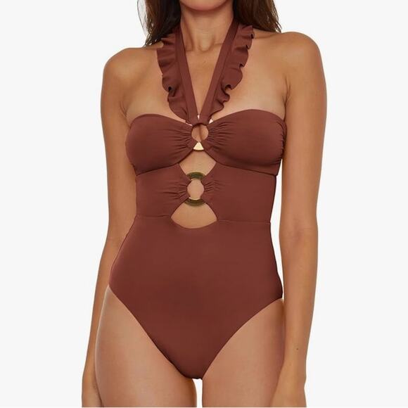 Soluna $148 Women's Standard Buckle Up One Piece Bandeau Swimsuit S - Picture 1 of 9
